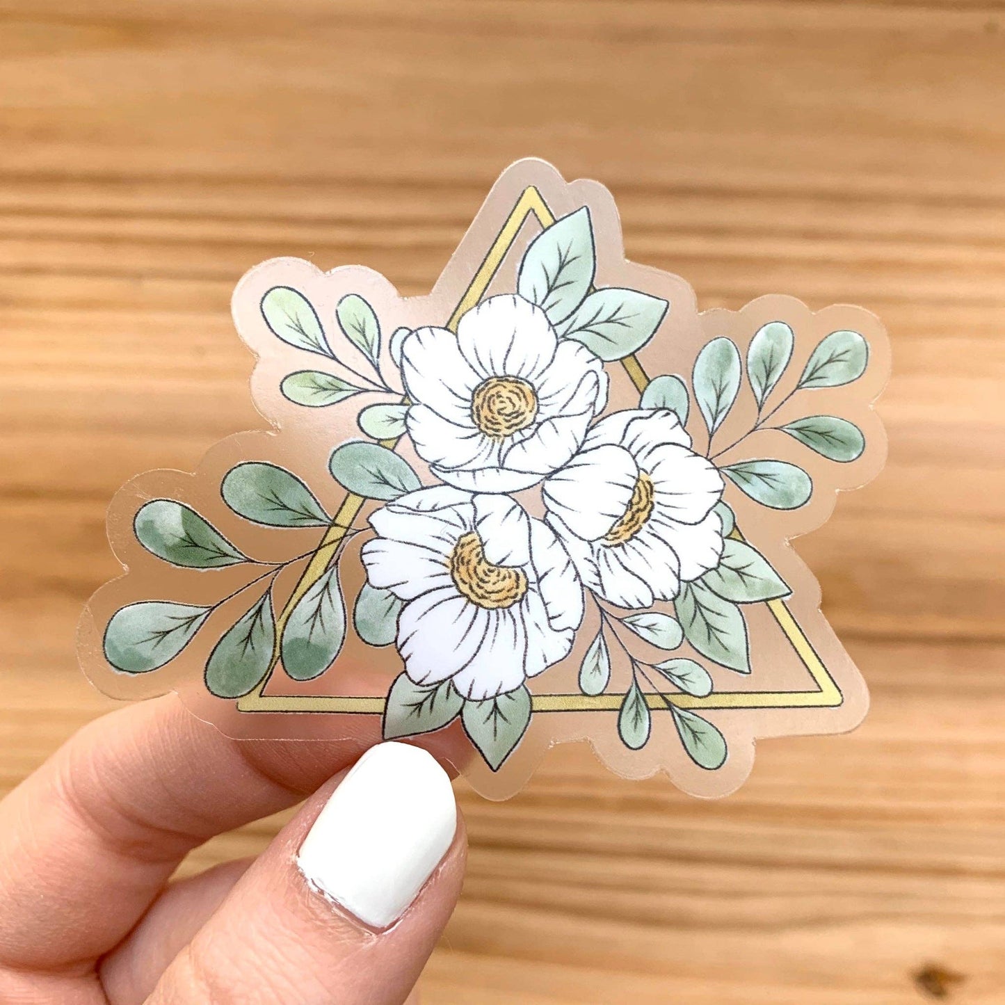 Clear Gold Triangle Floral Sticker 3.35x2.25in  Elyse Breanne Design