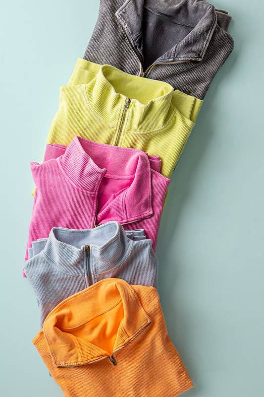 Vintage Washed Quarter Zip Ribbed Sweatshirt