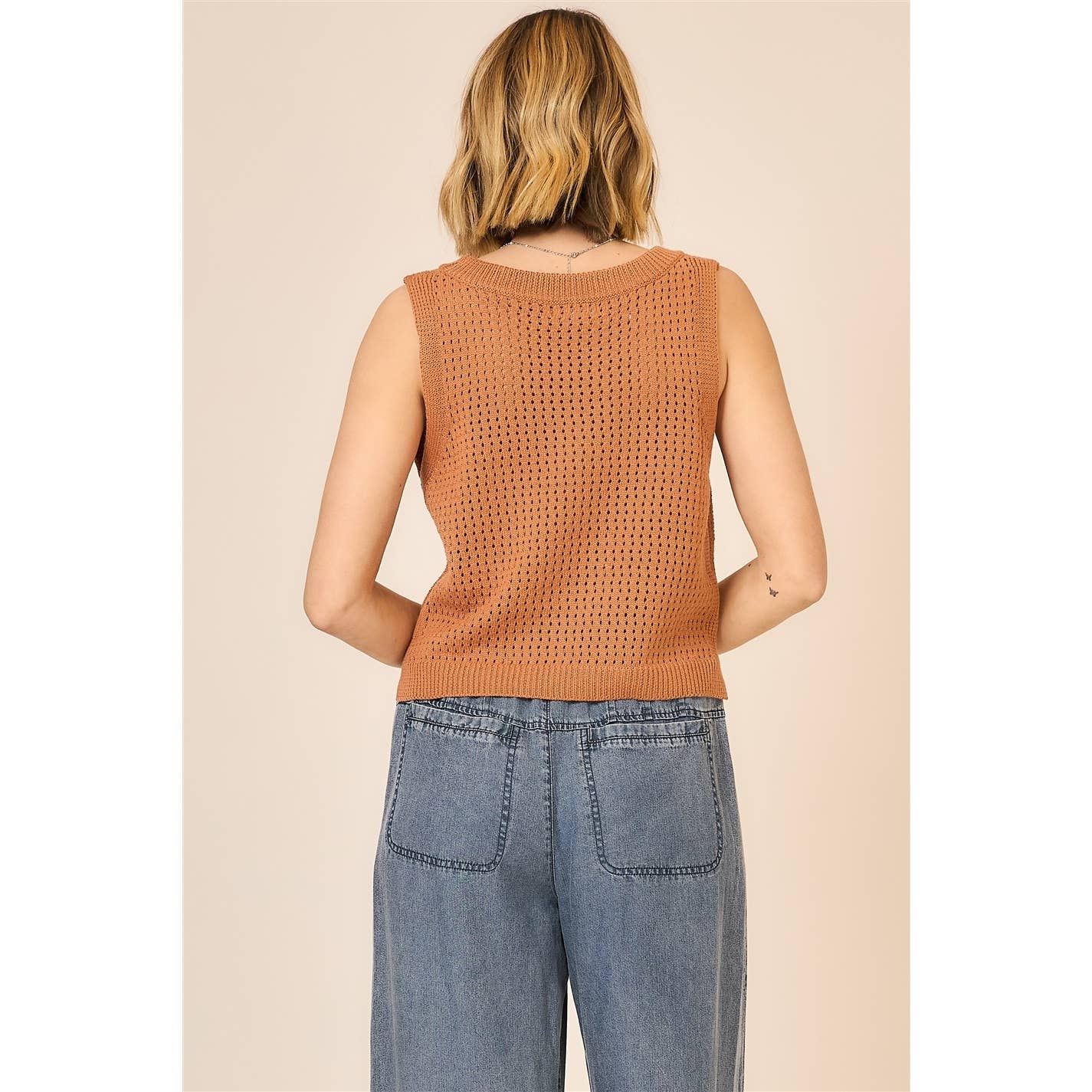Cozy Casual, Inc. - Open Knit Cotton Sleeveless Top