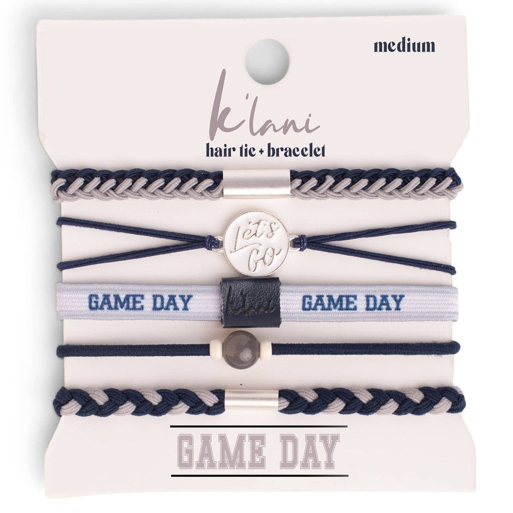 K'lani hair tie bracelets - "Game Day" Navy & Gray Hair Tie Bracelets