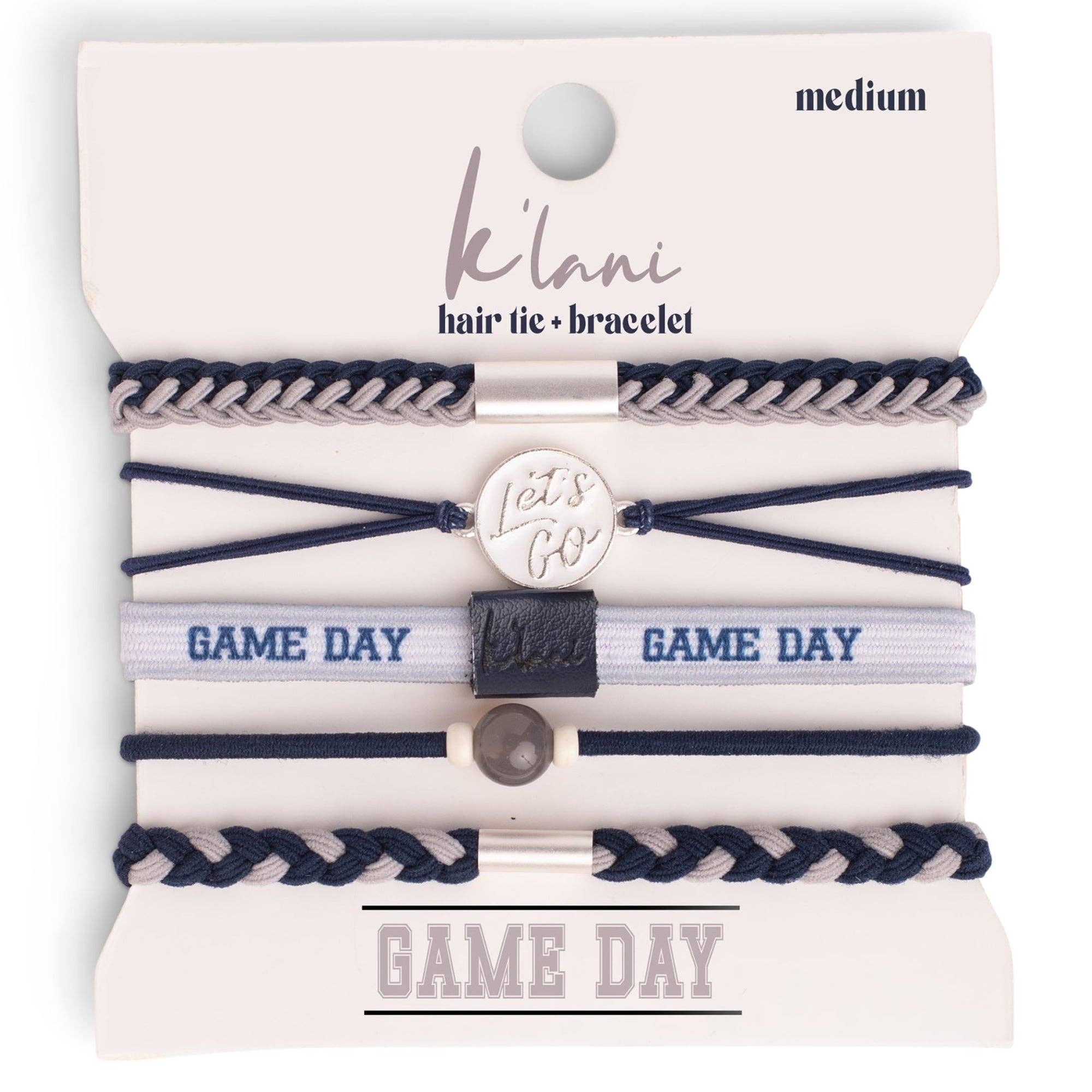 K'lani hair tie bracelets - "Game Day" Navy & Gray Hair Tie Bracelets