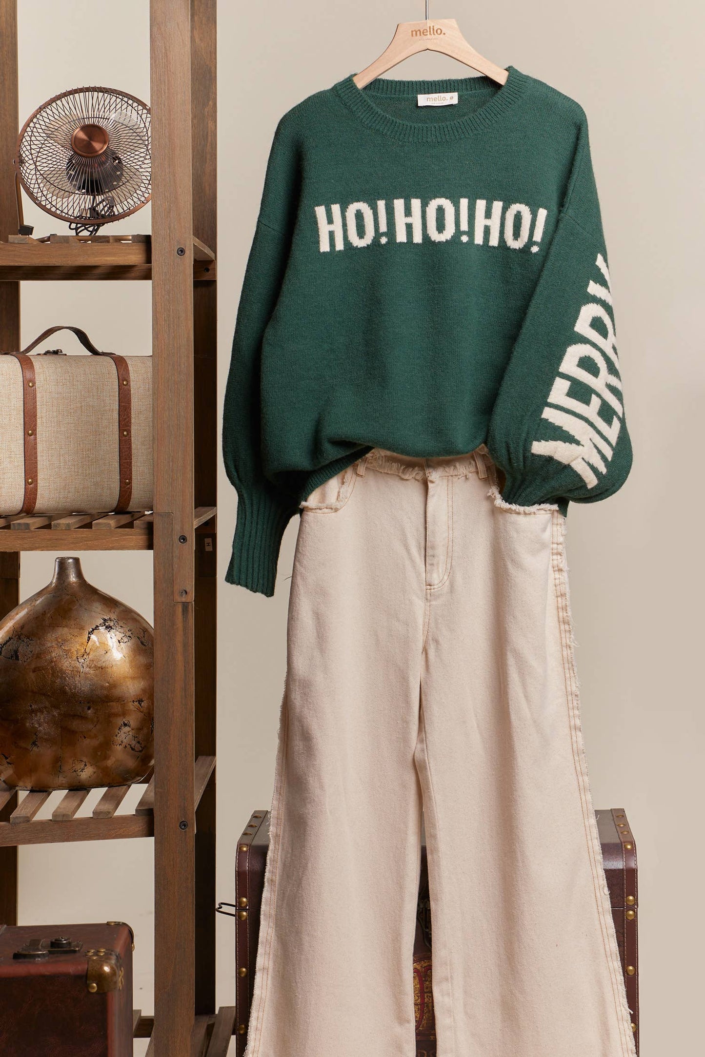 Green Christmas Sweater with Lettering Fall-Winter Mello.