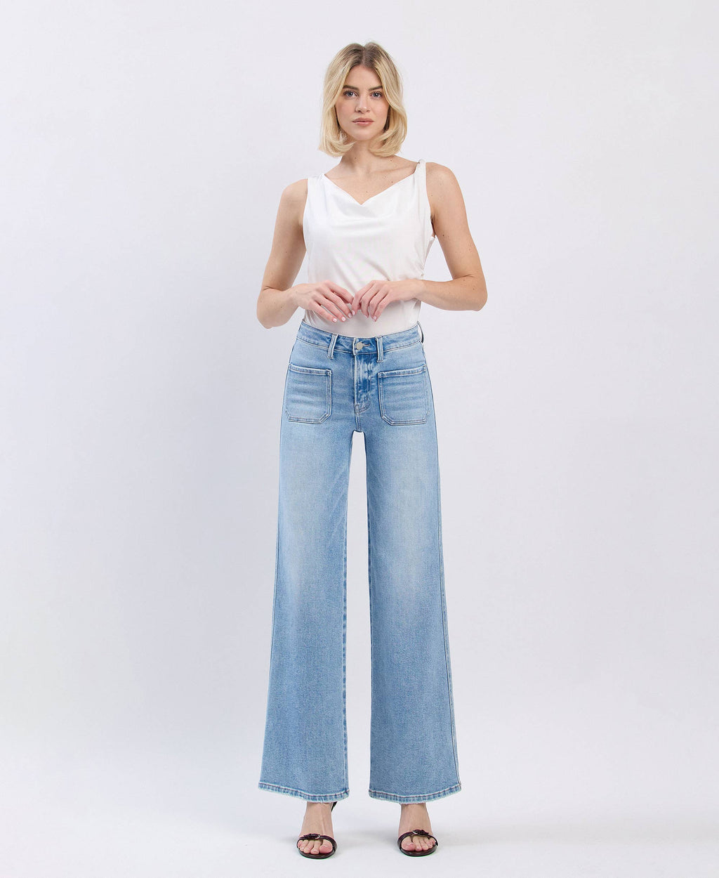 APUS HIGH RISE PATCH POCKET WIDE LEG JEANS