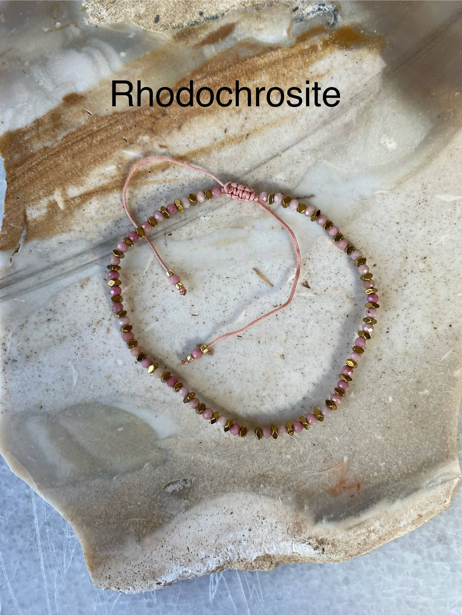 Tiny Semi-Precious Stone Brass Spacer Beaded Bracelet Adjust