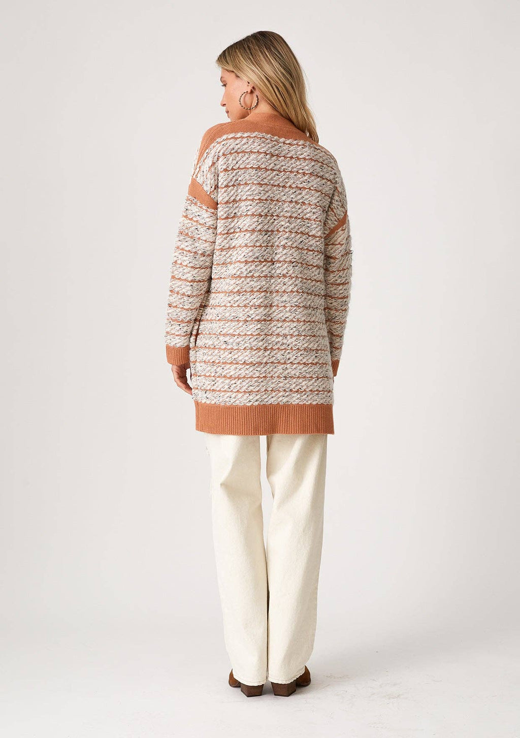 Cardigan - Contrast Trim Speckled Loop Open Front | Cozy Boho Layering