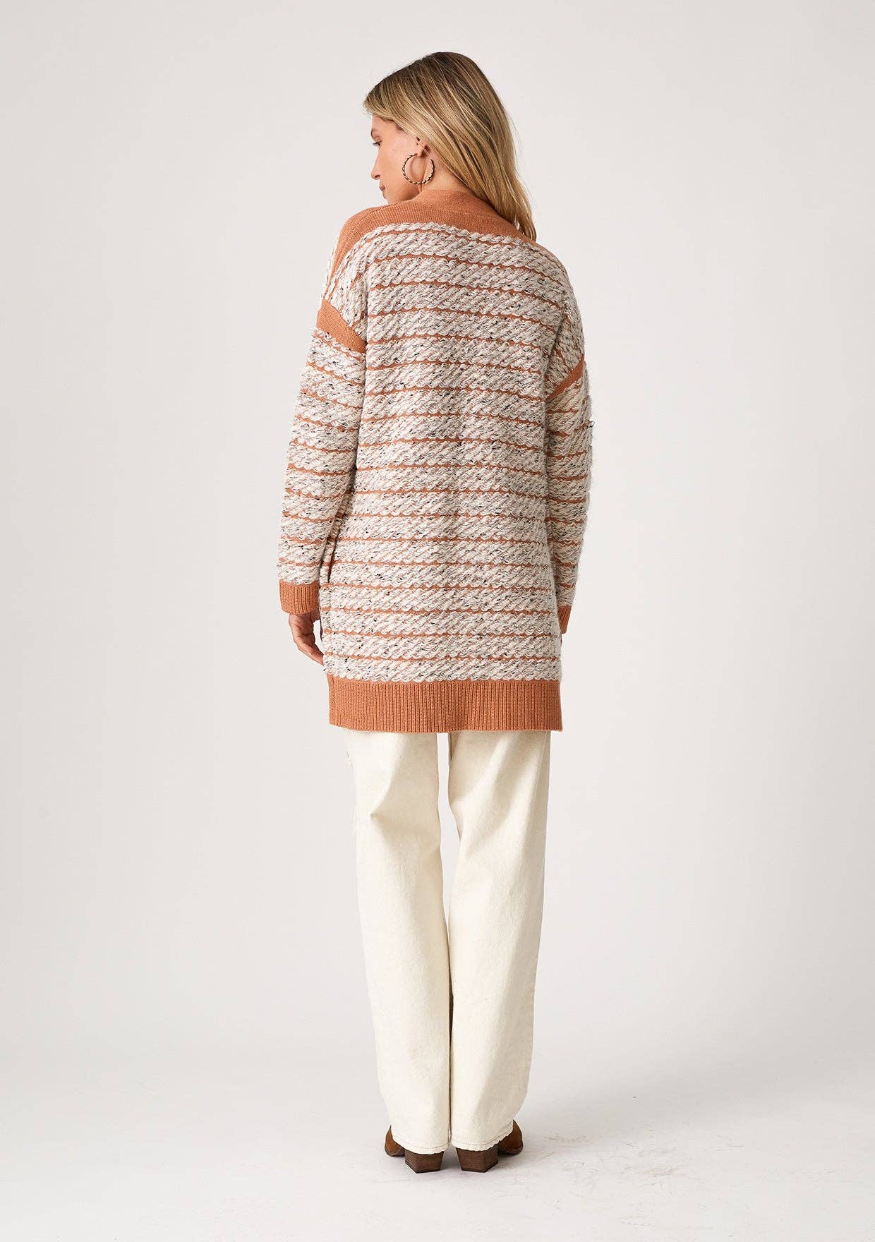 Lovestitch - Contrast Trim Speckled Loop Open Front Cardigan Lovestitch