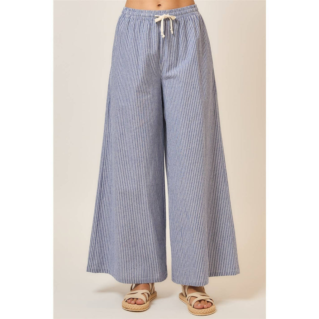 Cozy Casual, Inc. - Pinstripe Wide Leg Pants with Drawstring