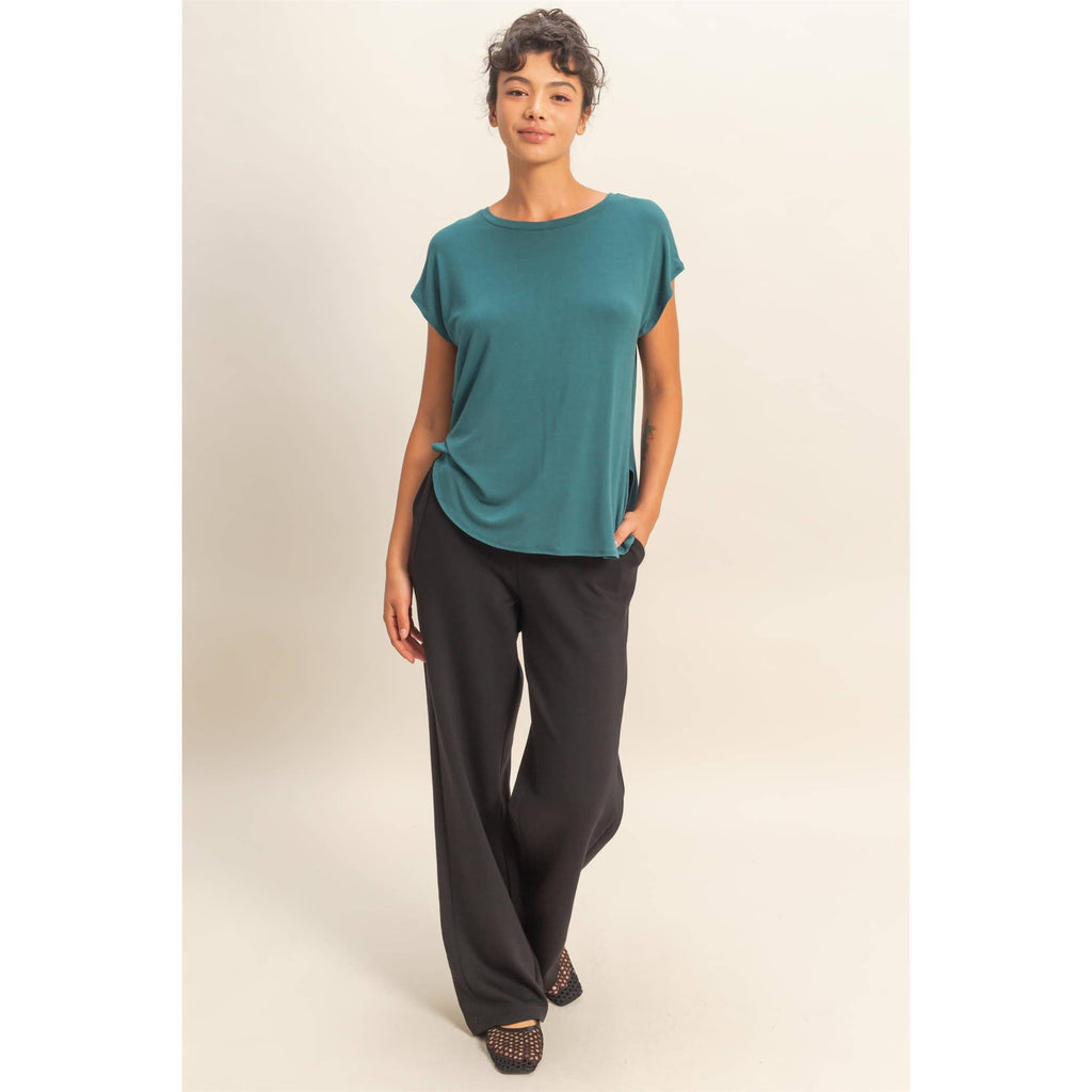 Relaxed Dolman Short Sleeve  Round Neck Top