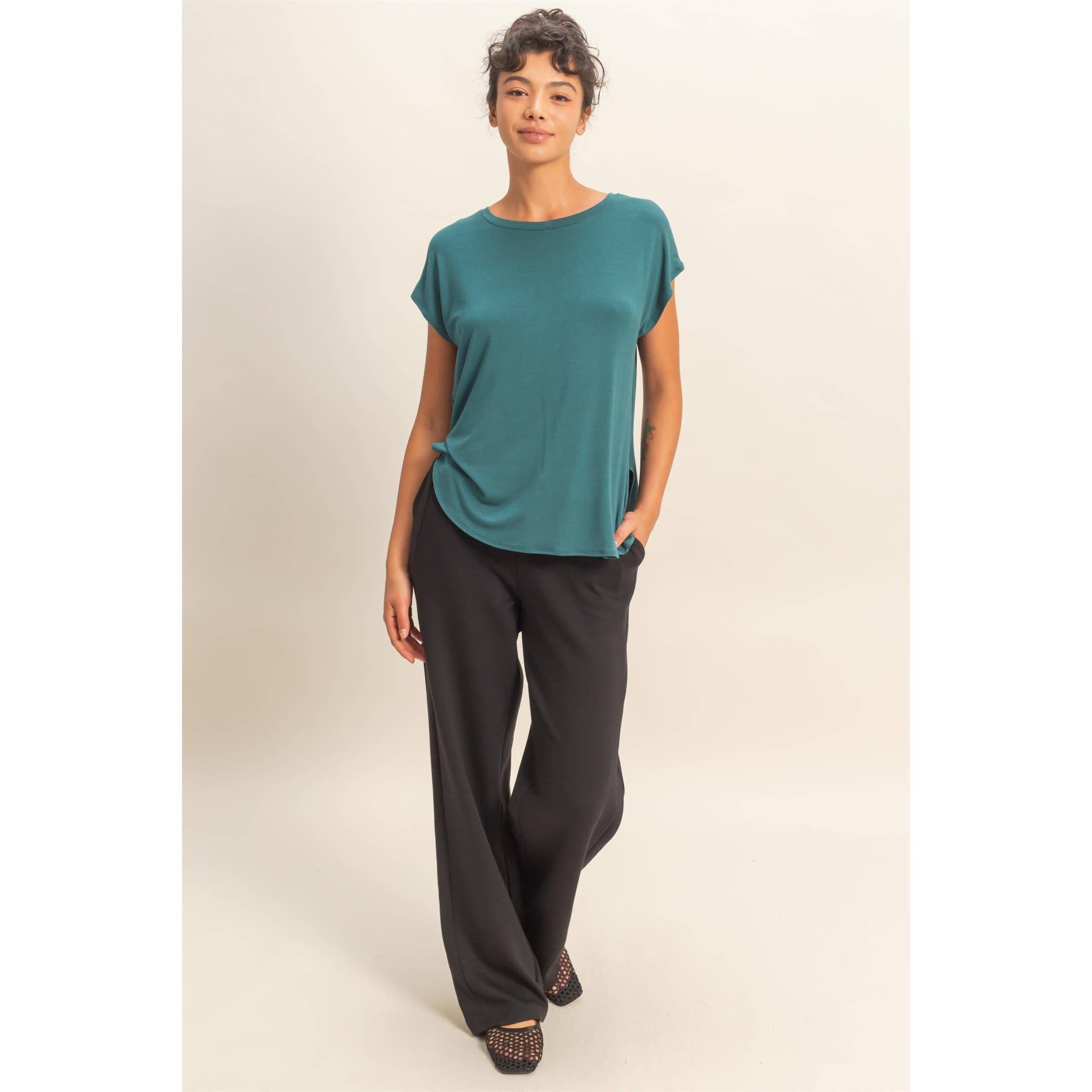 Relaxed Dolman Short Sleeve  Round Neck Top