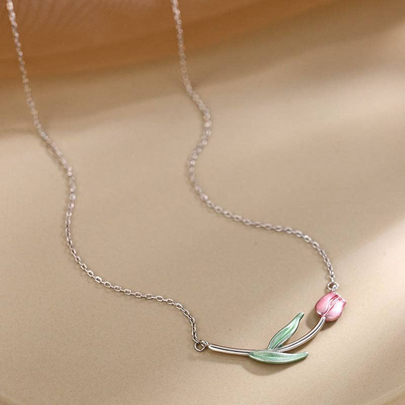 Horizontal Tulip Flower Necklace in 925 Sterling Silver Core Perimade & Co. LLC