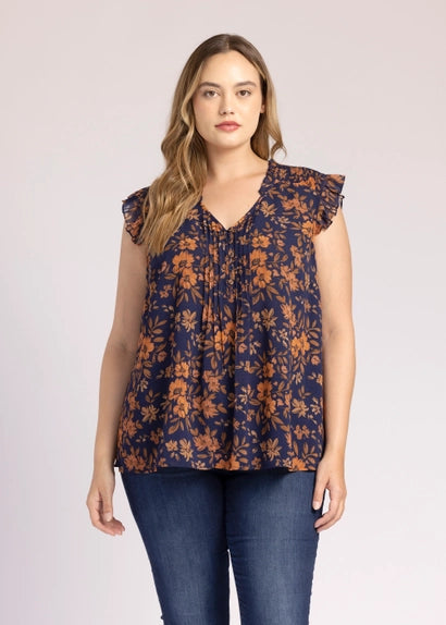 CURVY Kamari Ruffle Sleeve Floral Top Fall-Winter Daniel Rainn