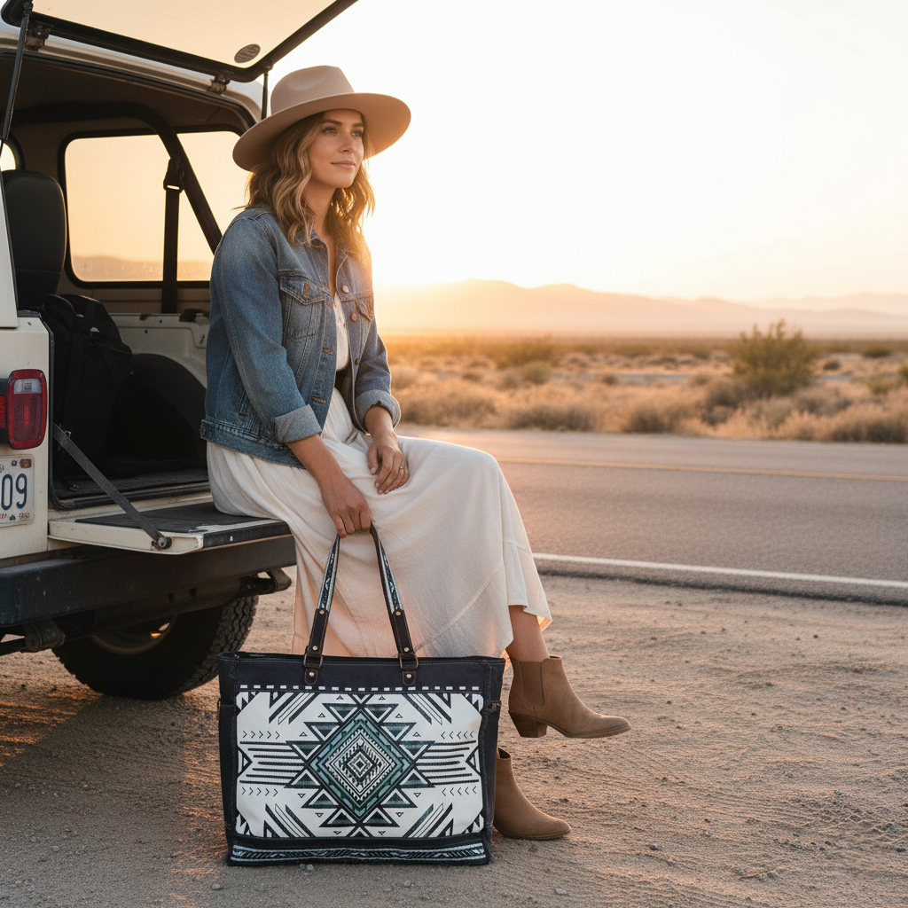 Canvas & Leather Women's Weekender Bag - Black/White