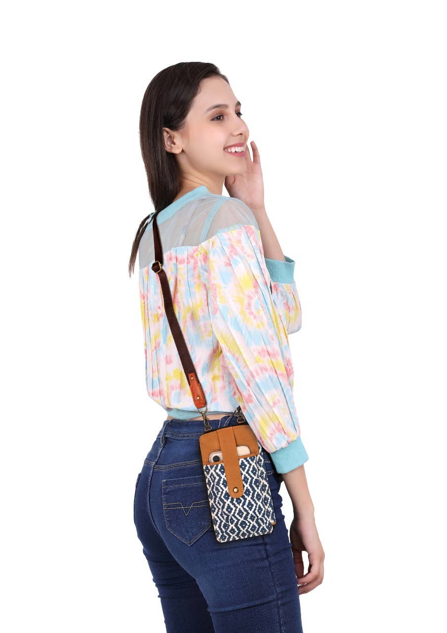 Small Cellphone Crossbody Bag Blue Print