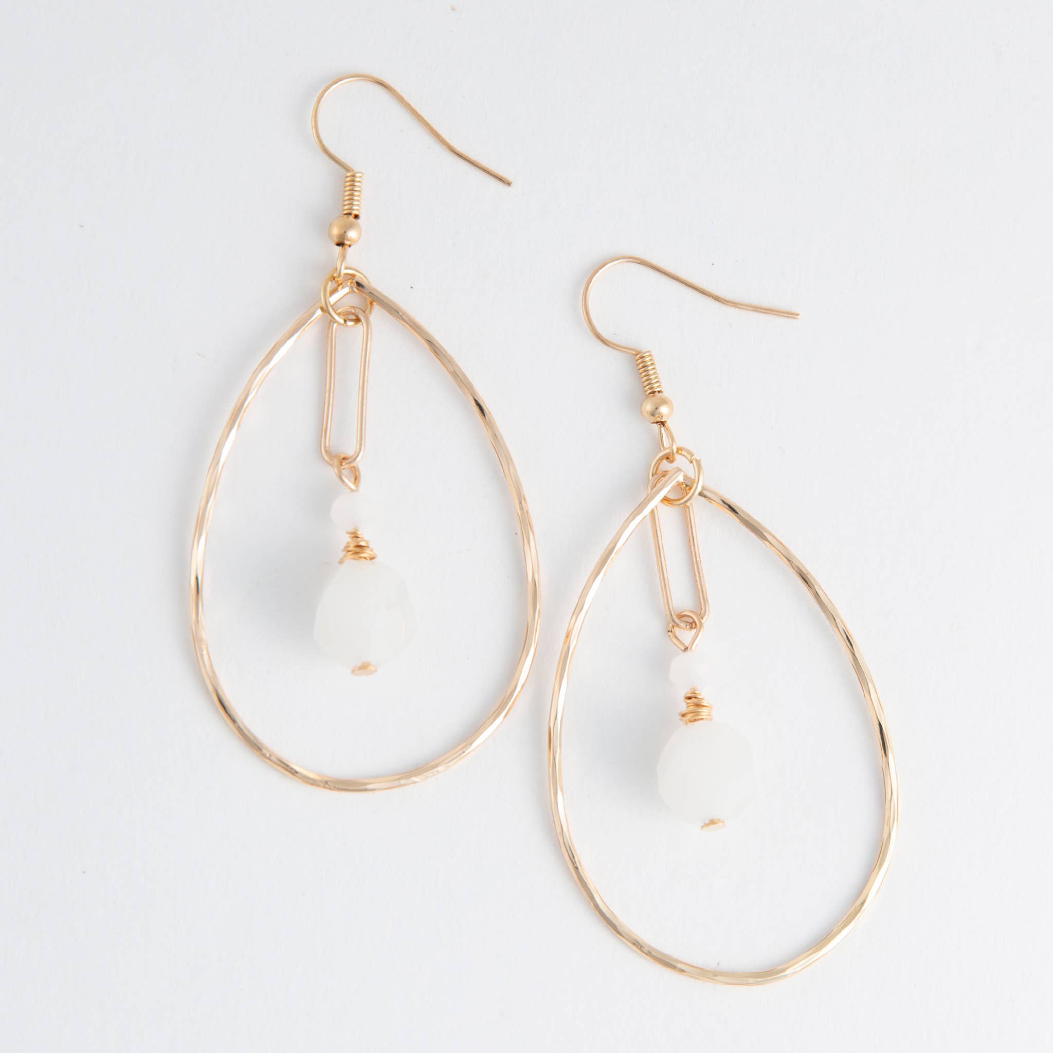 Gold Teardrop Earrings – Acadia White Glass Center for Elegant Style