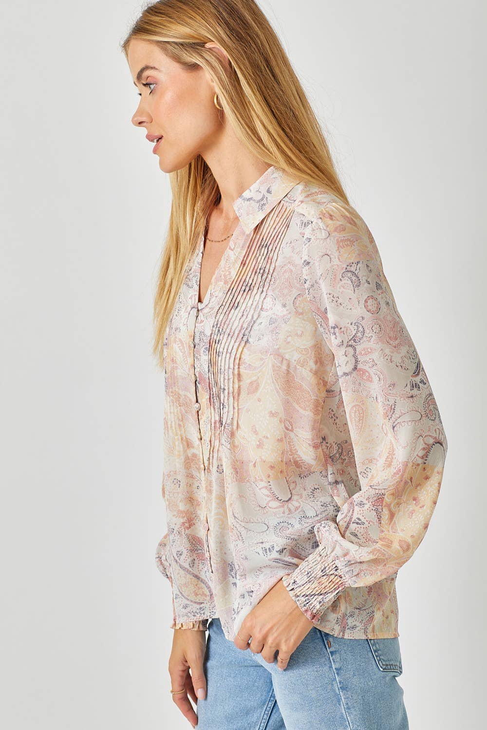 Mystree - 60532 Pintuck Print Blouse Mystree
