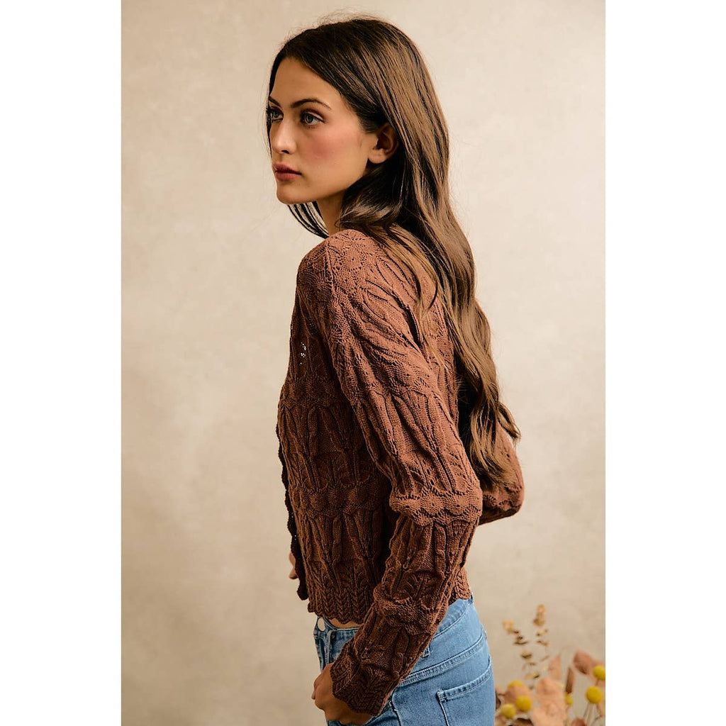 Textured Scallop Edge Button Cardigan Sweater