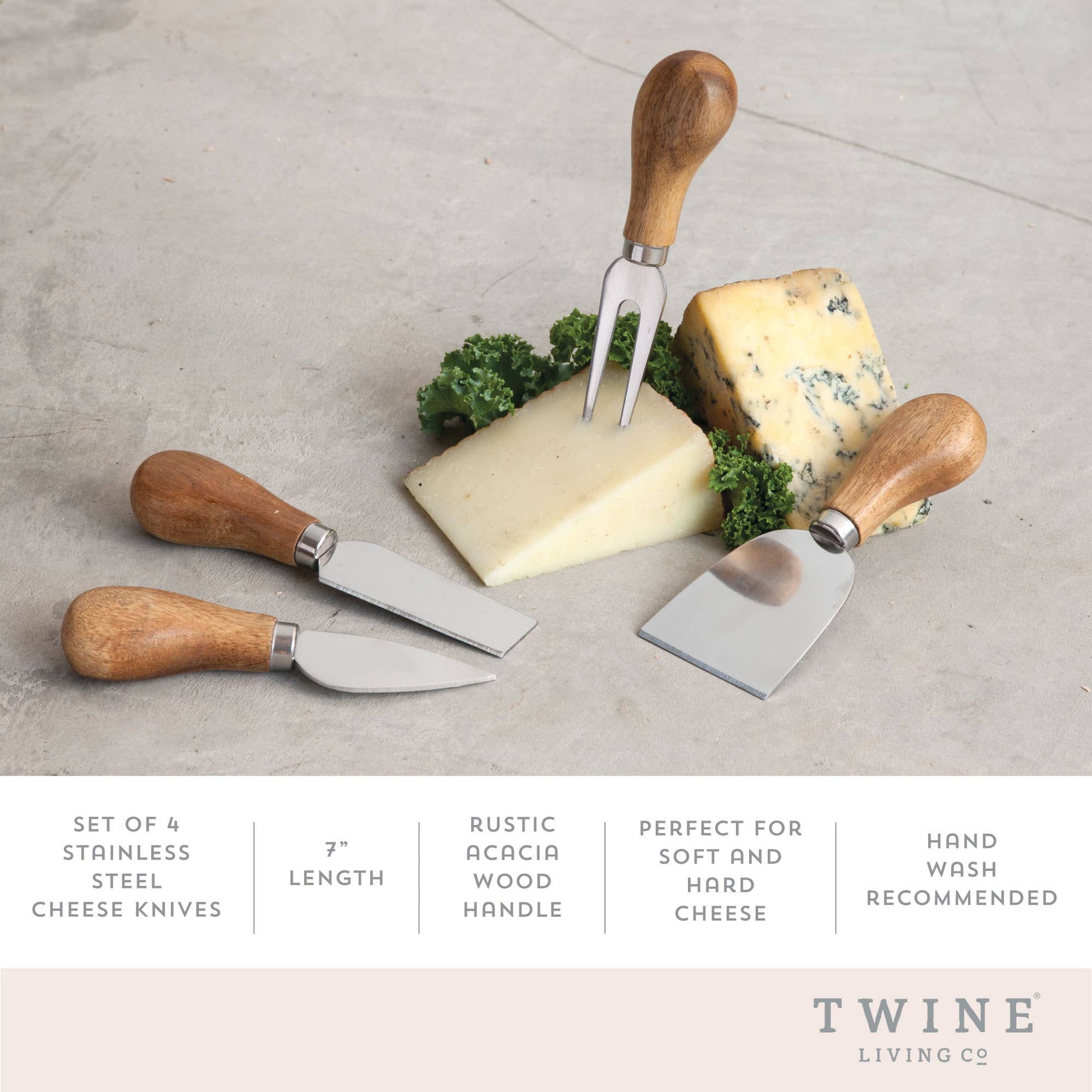 Acacia & Stainless Steel Gourmet Cheese Knives - Set of 4 Twine