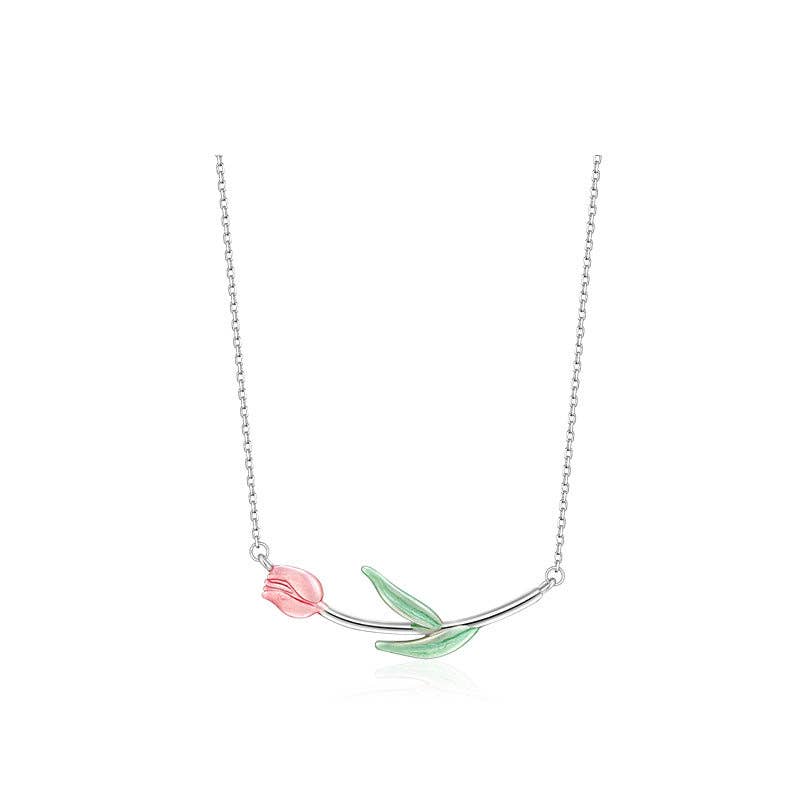 Horizontal Tulip Flower Necklace in 925 Sterling Silver Core Perimade & Co. LLC