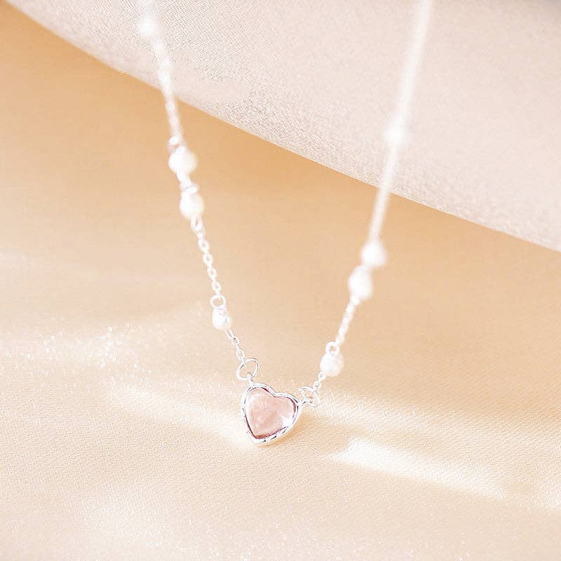 Dainty Pearl Heart Pendant Necklace Core Perimade & Co. LLC