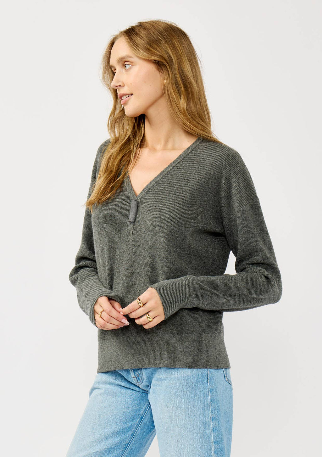 Lovestitch - V-Neck Rib Knit Sweater Lovestitch