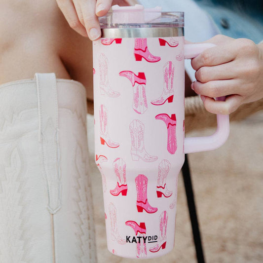 Light Pink Western Boots Tumbler Cup w/ Handle Core Katydid