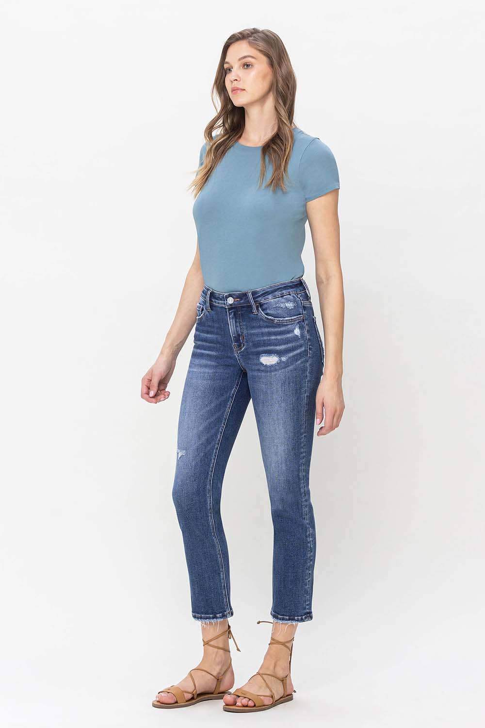 MID RISE CROP SLIM STRAIGHT JEANS Spring-Summer Lovervet by VERVET