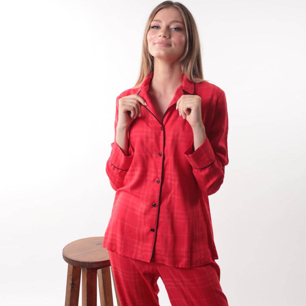 Viscose Two Piece Button Down Preppy Pajama Set Fall-Winter Some More Design