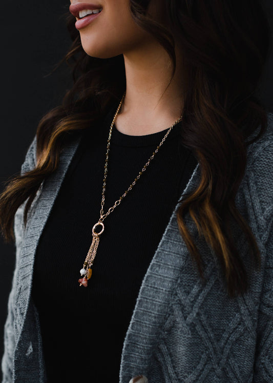 Gold & Multicolored Beaded Lariat Necklace Panache Apparel Co.