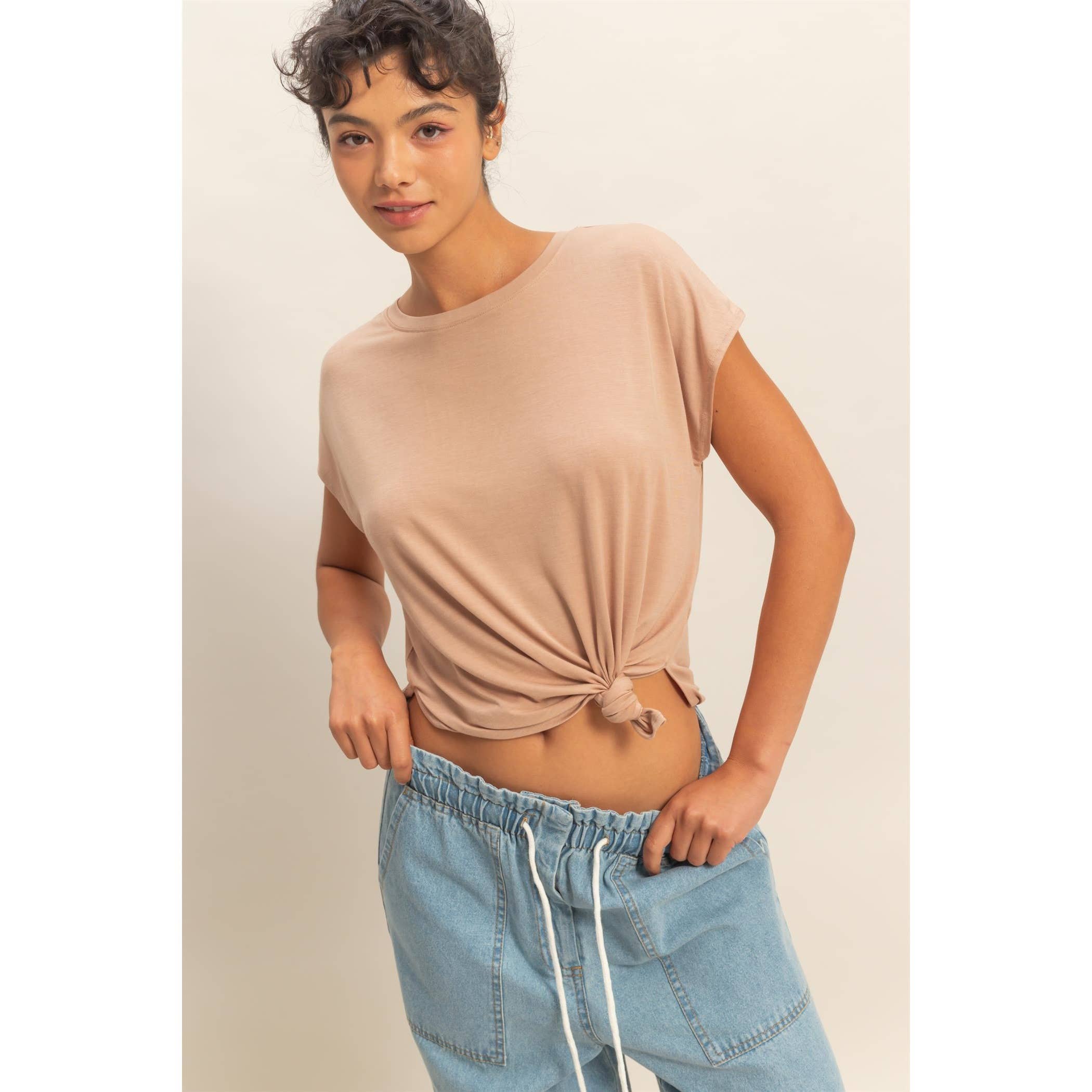 Relaxed Dolman Short Sleeve  Round Neck Top