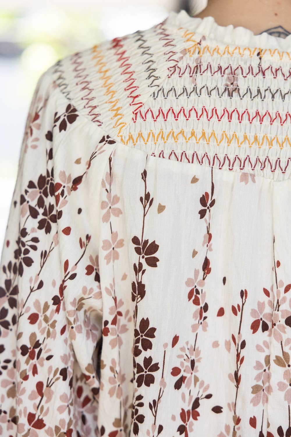 Floral Printed Top | Multi Color Smocked Yoke Puff Sleeve Blouse