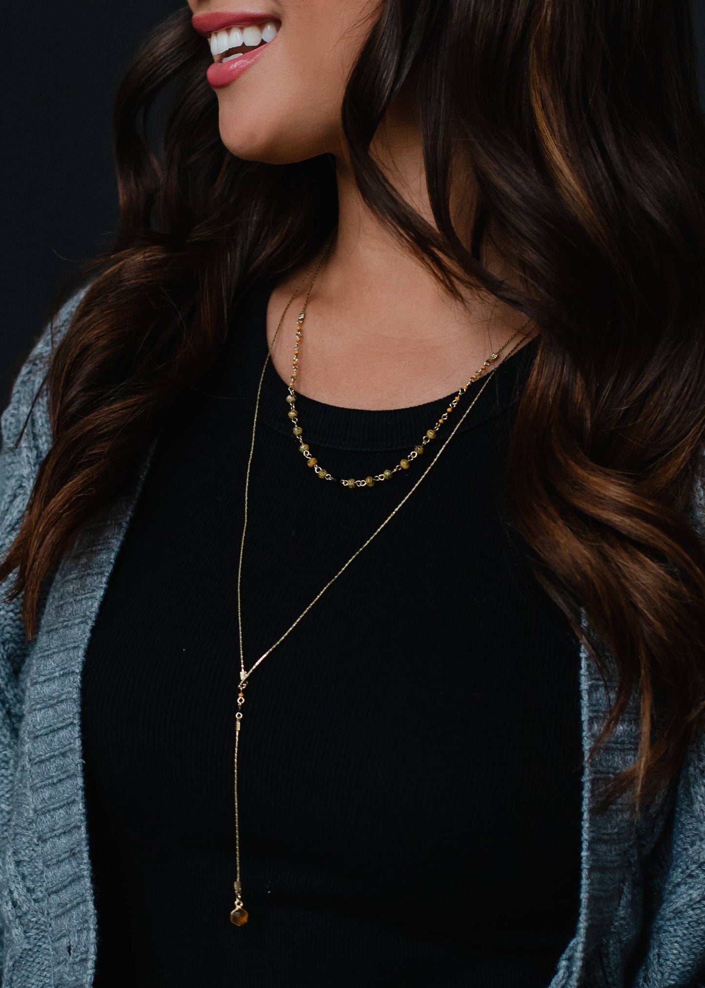 Gold Double Layer Lariat Necklace Core Panache Apparel Co.