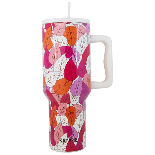 Fall Leaves Tumbler with Handle Fall-Winter Katydid