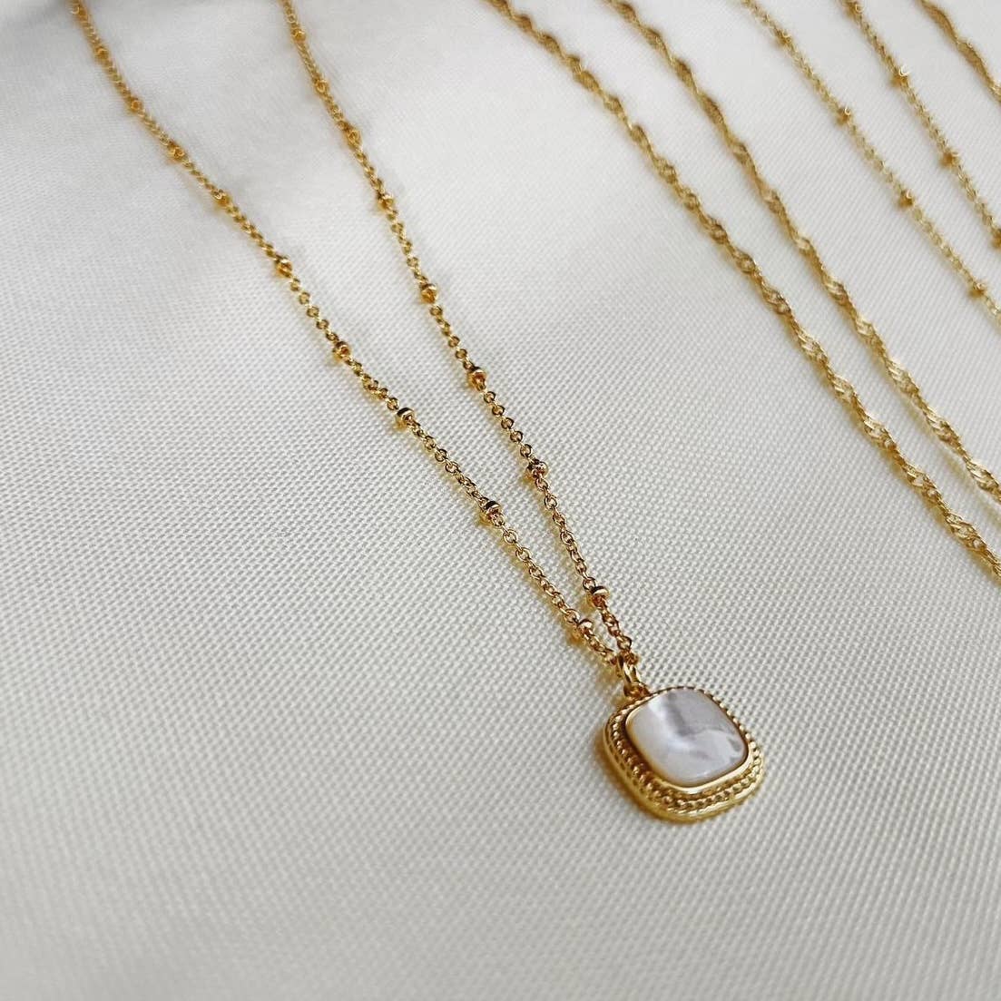 Dainty Mother Of Pearl Square Charm Gold Filled Necklace Core Lani Lane Boutique