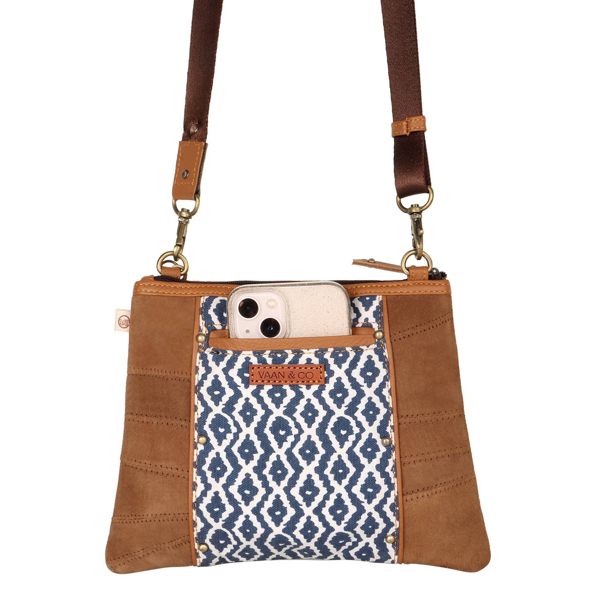 Vaan & Co. - Noa Angled Crossbody Bag - Upcycled Leather & Canvas