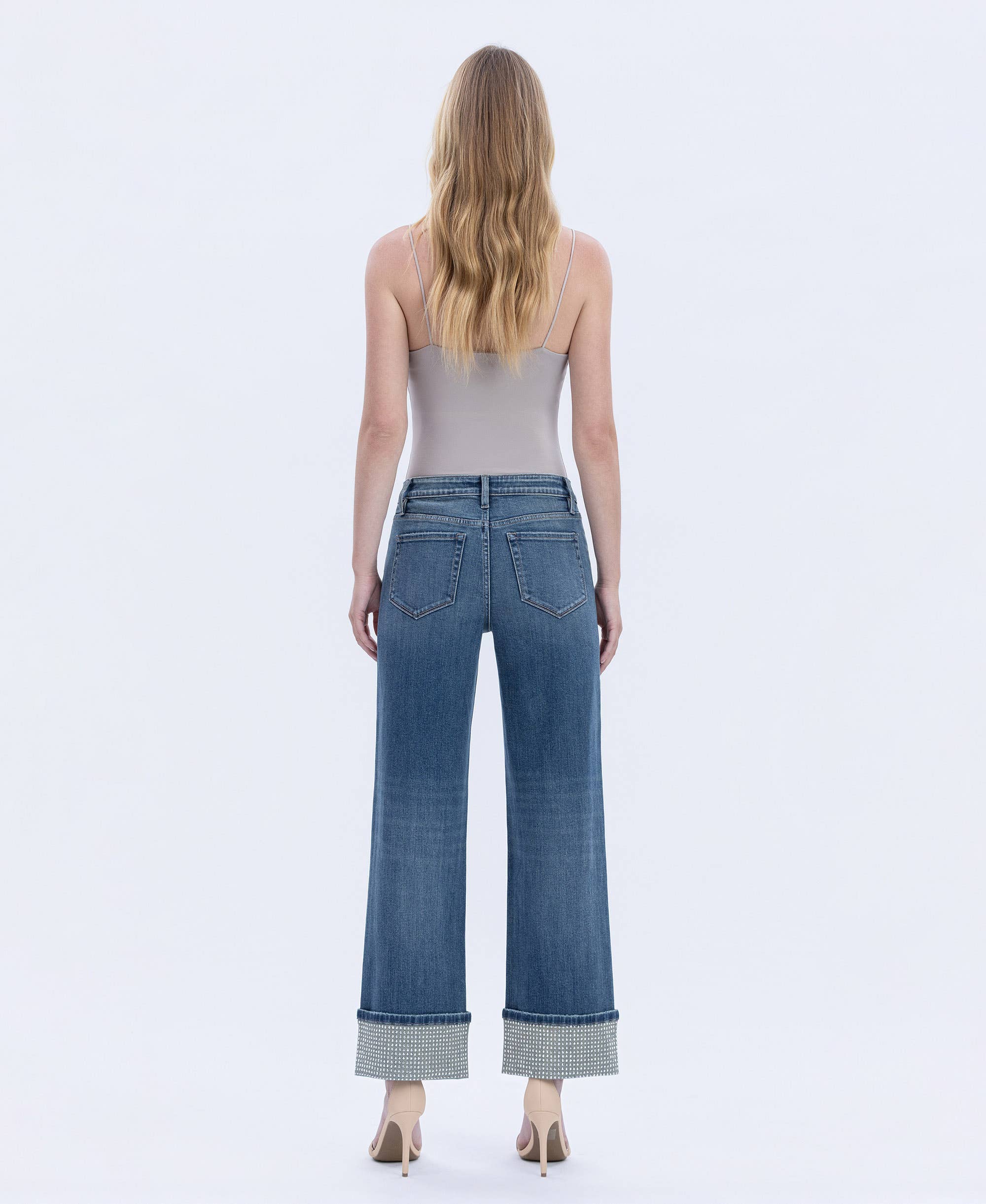 Wide Leg Cuffed Jeans – Mid Rise Mineral Silver Slim Wide Ankle Denim