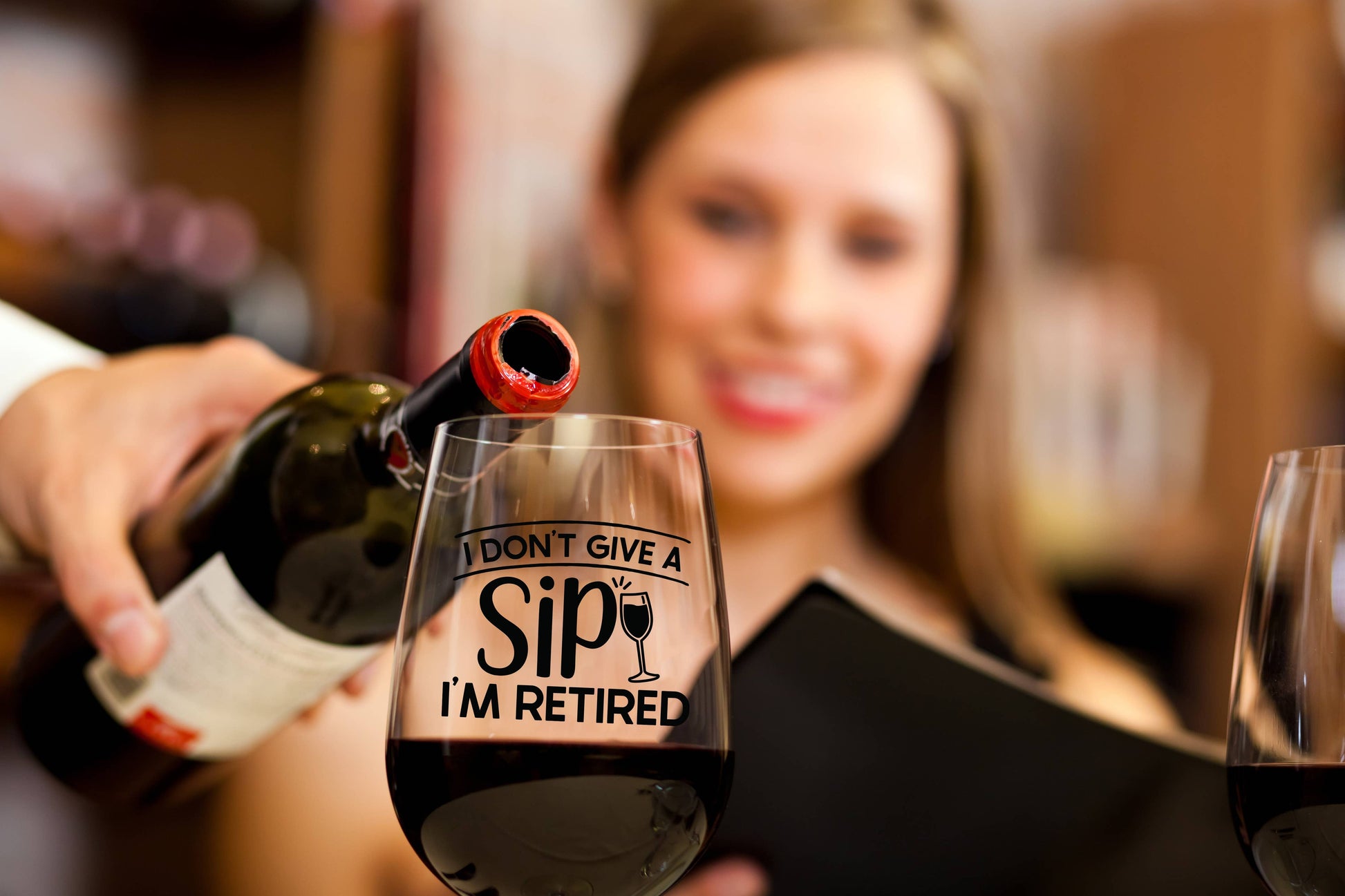I Don't Give A Sip I'm Retired - Wine Glass Core Cedar Crate Market