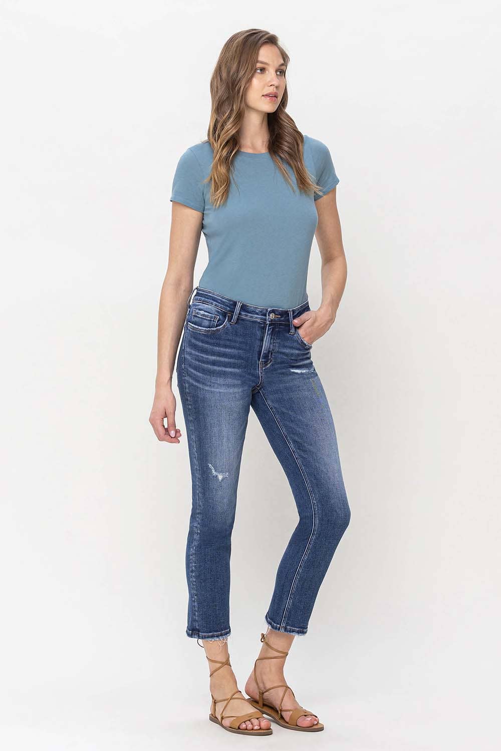 MID RISE CROP SLIM STRAIGHT JEANS Spring-Summer Lovervet by VERVET