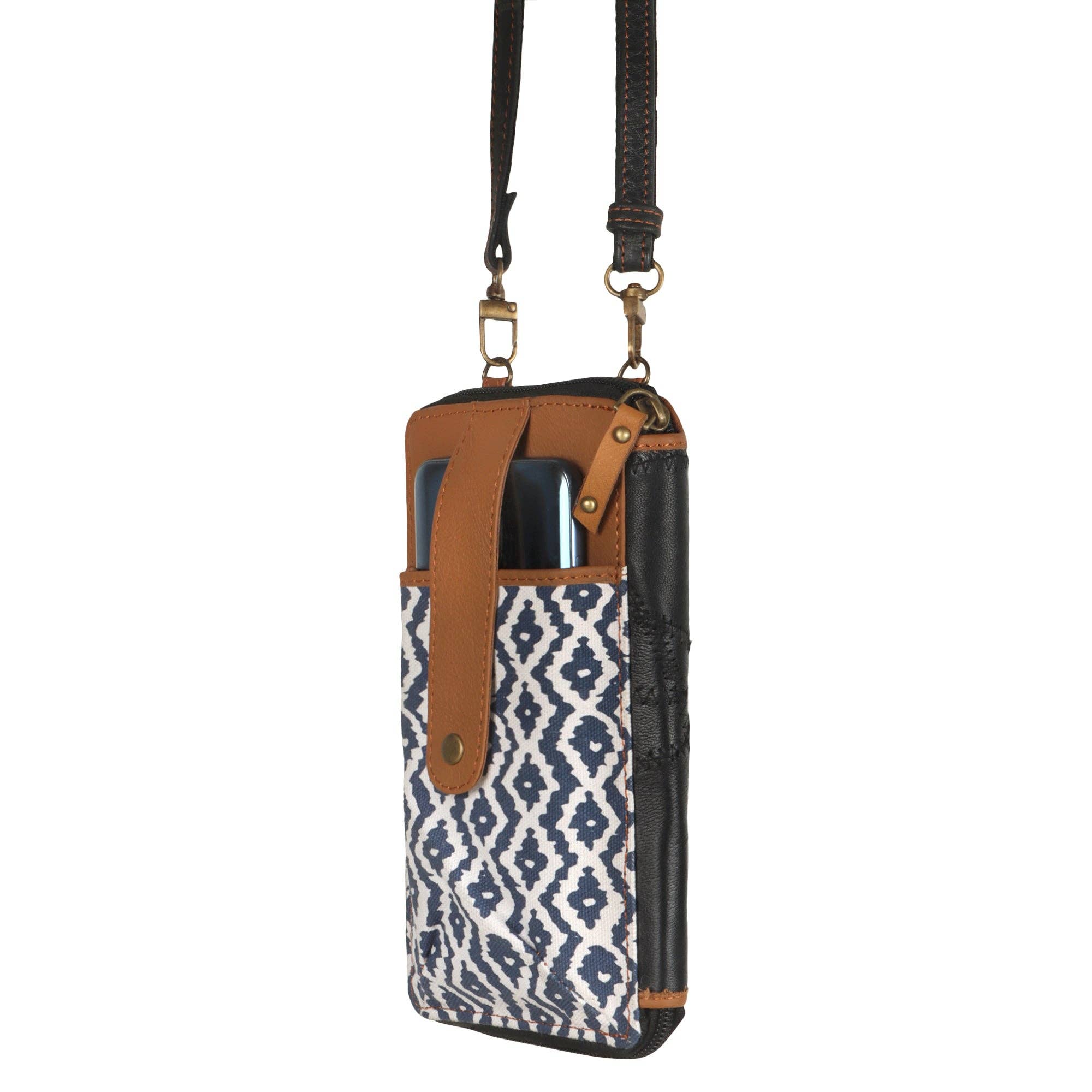 Small Cellphone Crossbody Bag Blue Print