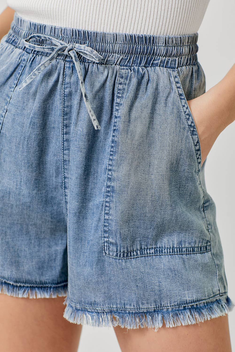 Frayed Detail Washed Shorts Spring-Summer Mystree