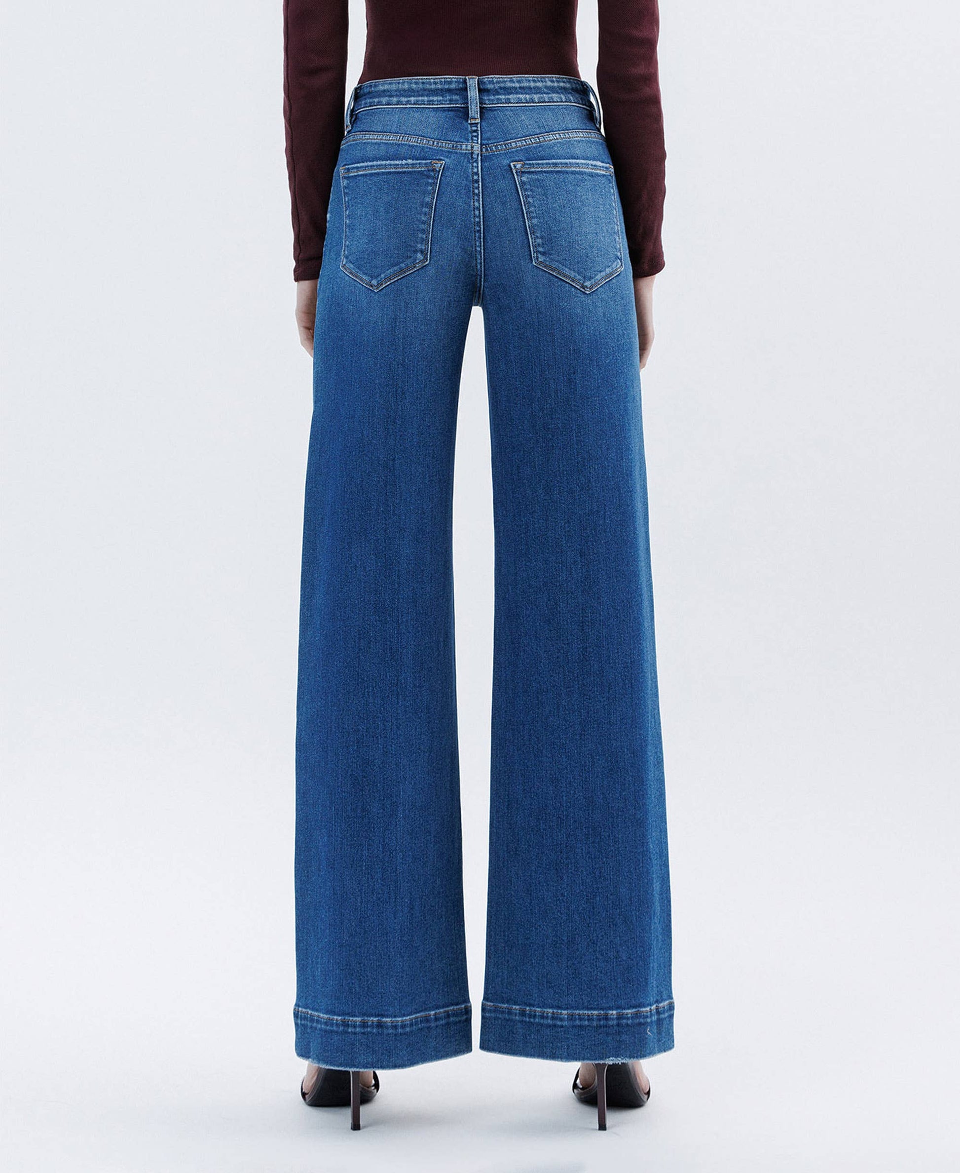 FLYING MONKEY - HIGH RISE TROUSER HEM EXTREME WIDE LEG JEANS F6014 FLYING MONKEY