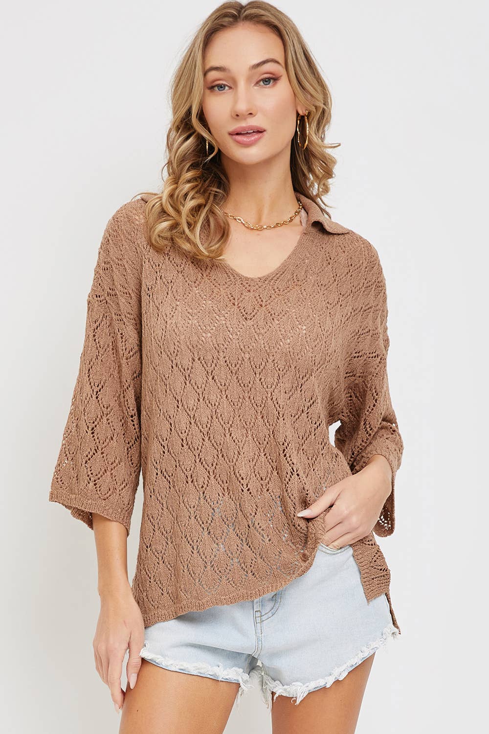 LIGHTWEIGHT KNIT SWEATER  TOP IN NUDE Spring-Summer Sweet Lovely by Jen