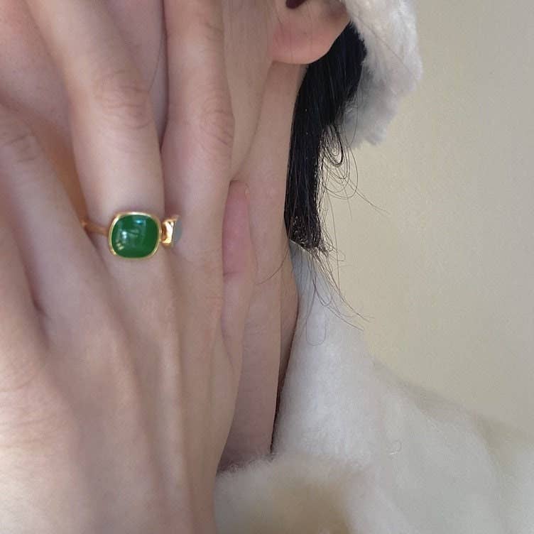 Simple Open Statement Stackable Ring in Solid Copper, Enamel: Green Core Perimade & Co. LLC