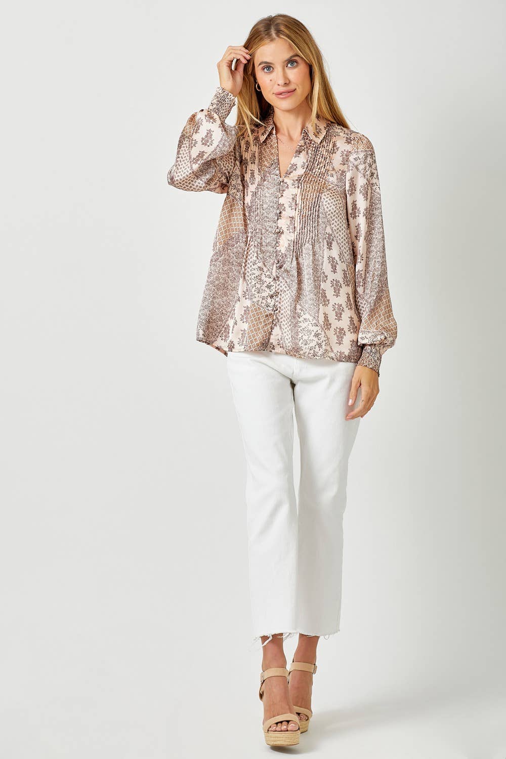 Mystree - 60532 Pintuck Print Blouse Mystree