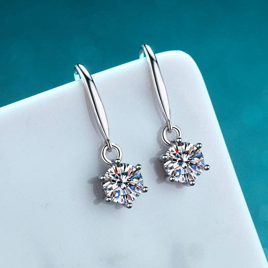 Six-Prong Moissanite Hook Earrings in 925 Sterling Silver Core Perimade & Co. LLC