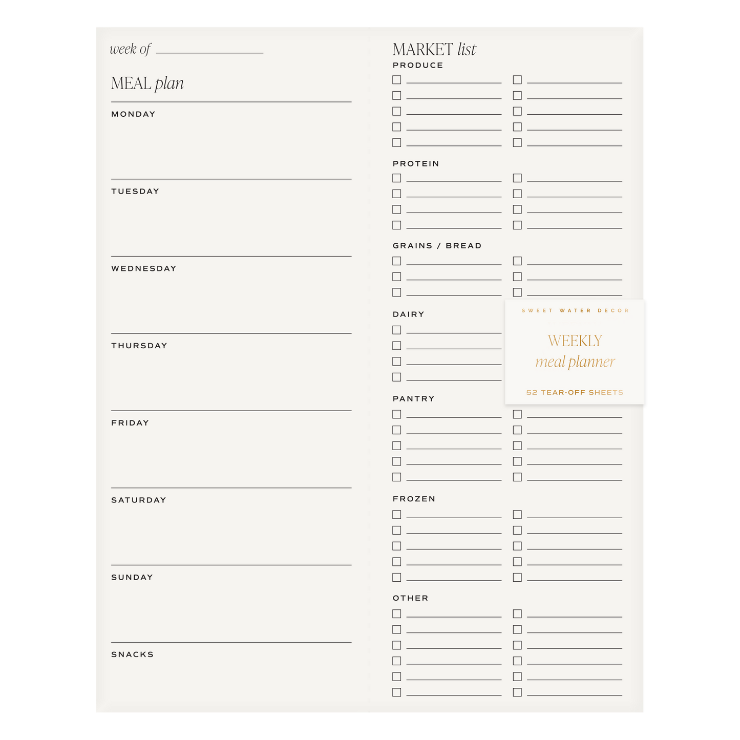 Weekly Meal Plan Notepad – Meal Planner & Grocery List Stationery