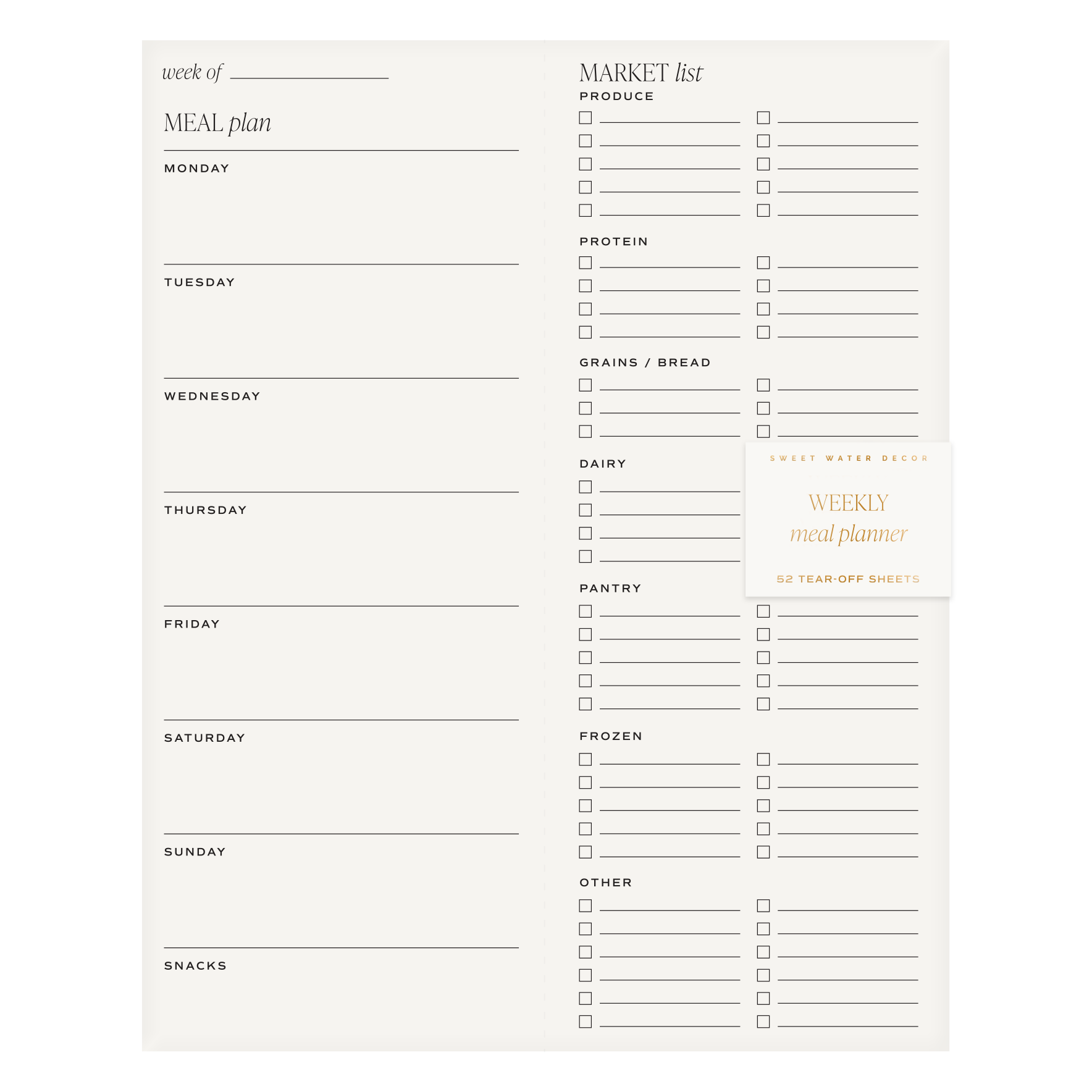 Weekly Meal Plan Notepad – Meal Planner & Grocery List Stationery