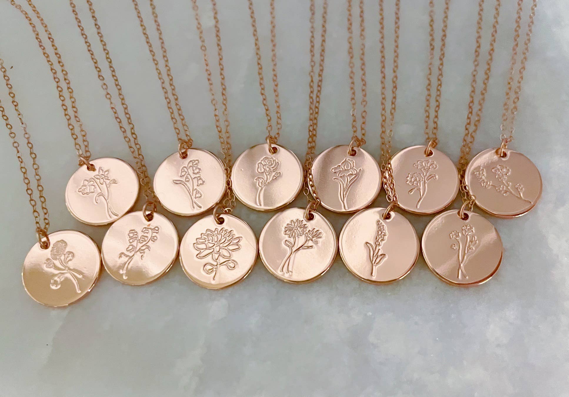 Rose Gold Birth Flower Necklace, Mothers Day Jewelry Gift: March-cherry blossom Spring-Summer Laalee Jewelry