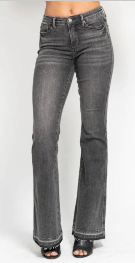 Grey Tummy Control Release Hem Flare Jean