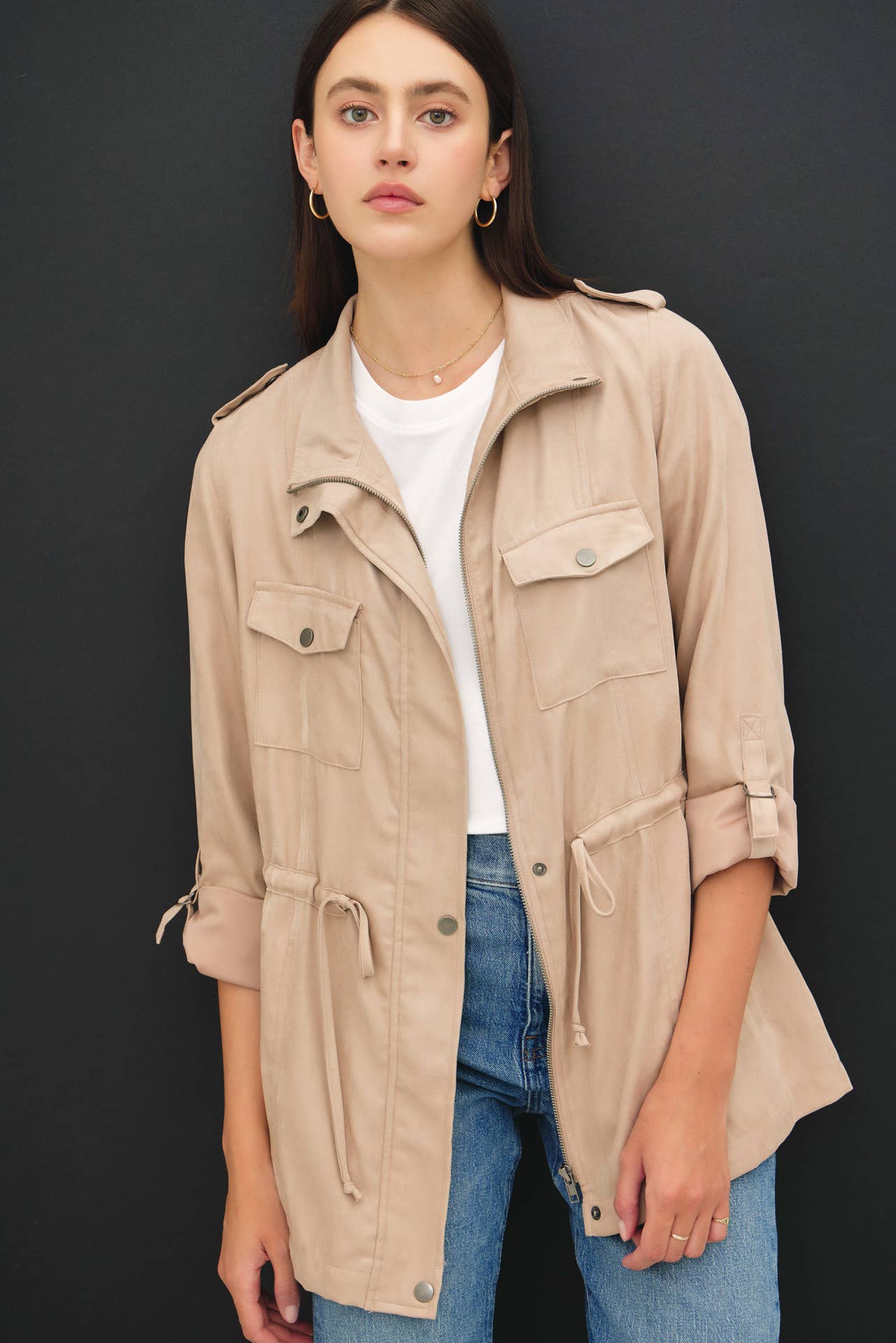 CINCHED WAIST SAFARI CARGO UTILITY JACKET