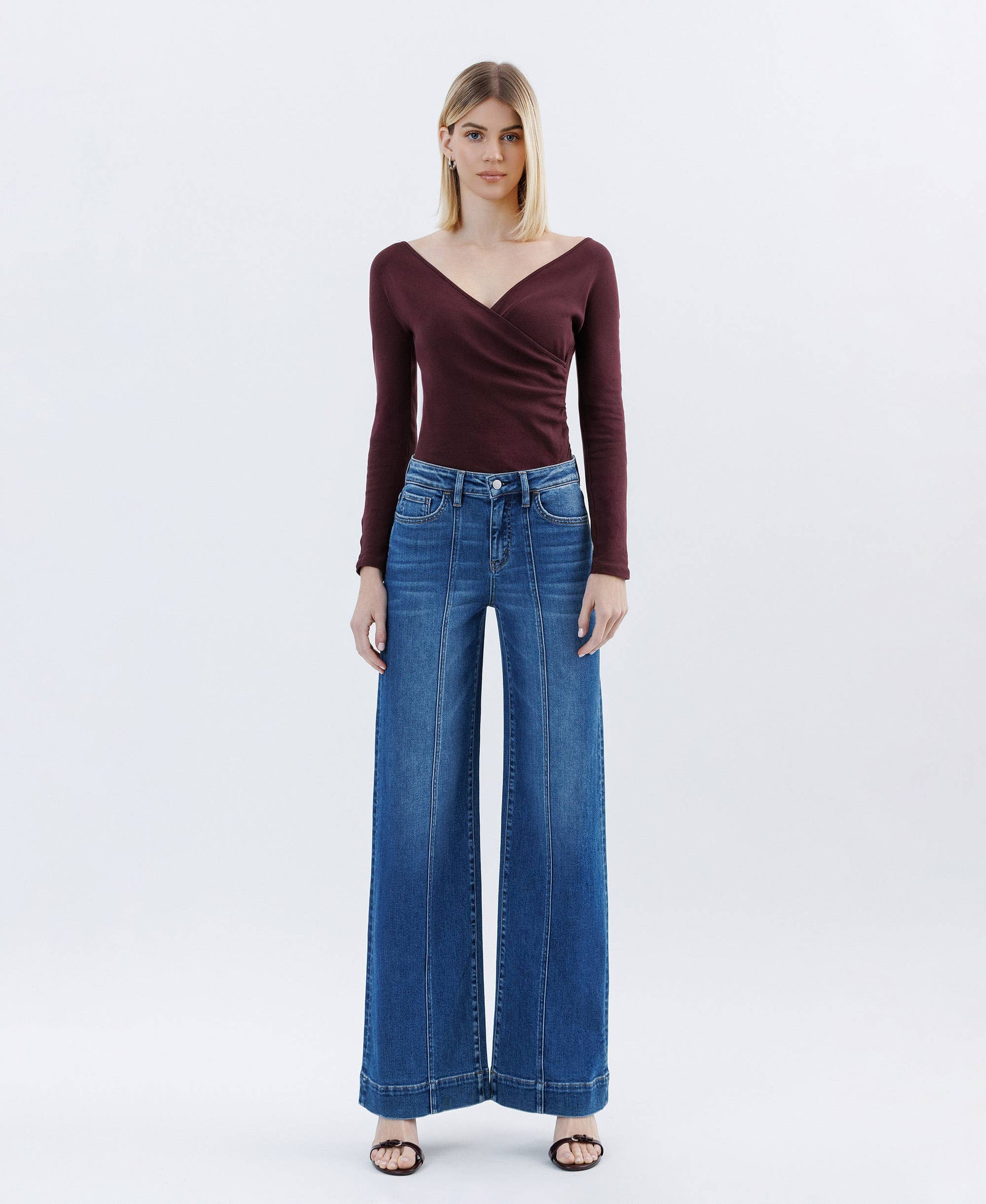 FLYING MONKEY - HIGH RISE TROUSER HEM EXTREME WIDE LEG JEANS F6014 FLYING MONKEY